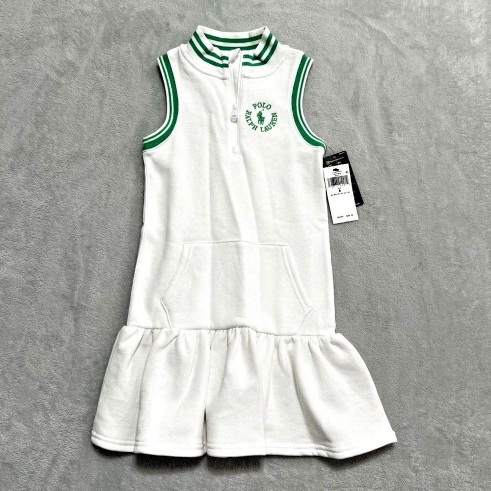 Polo Ralph Lauren Big Pony Logo Terry Dress Girls 6 White Quarter Zip Sleeveless